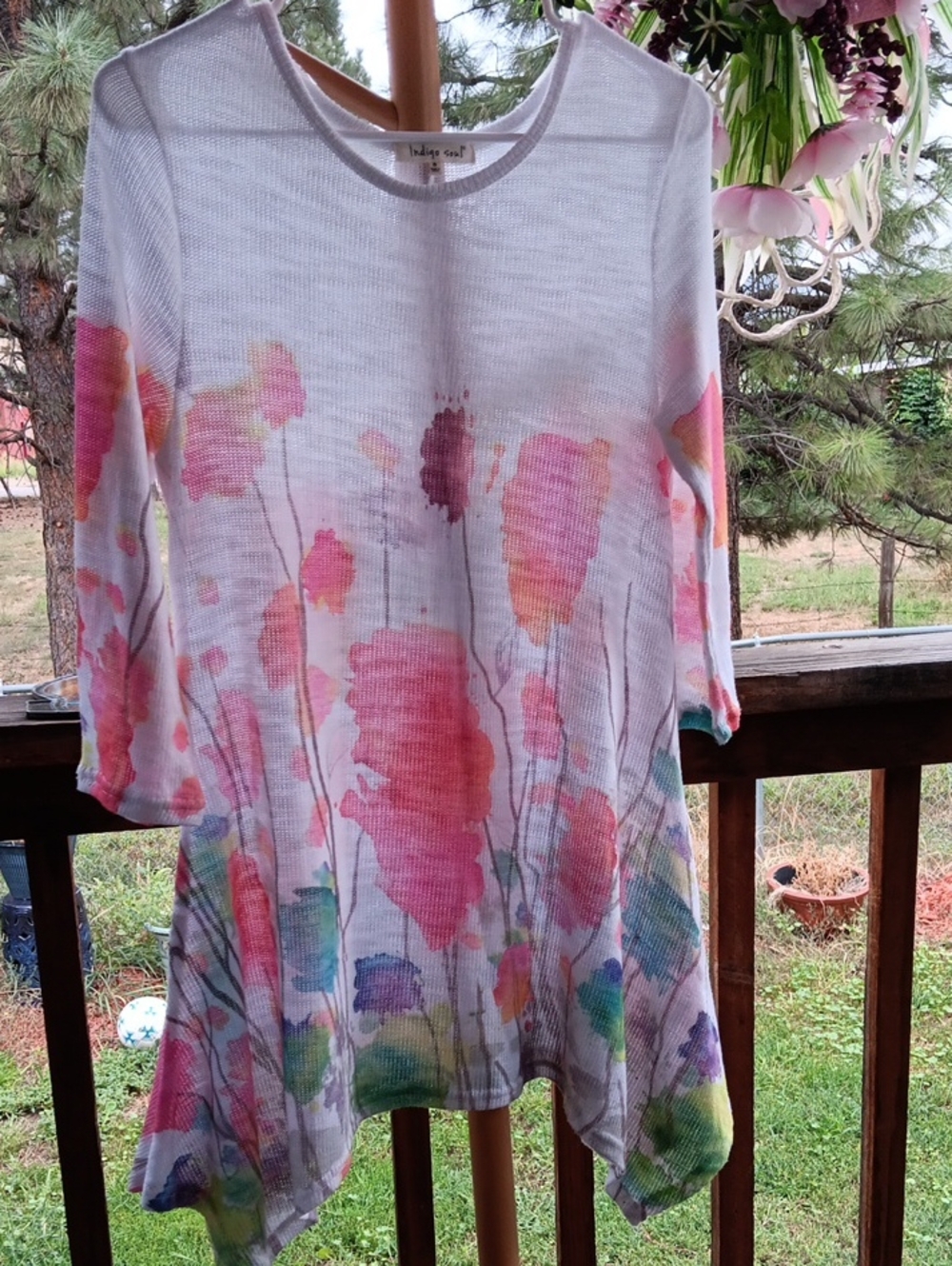 indigo soul White Tunic with Pink & Multicolor Watercolor Florals